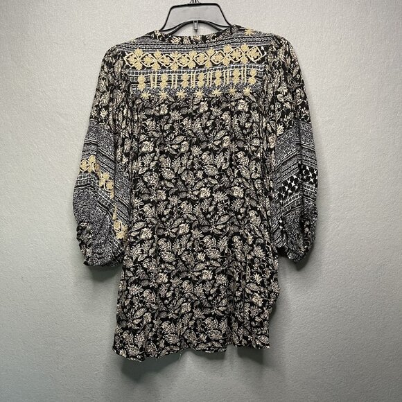 Rachel Roy Womens Boho Blouse Top With Tassels Floral Print Black & Beige S - Picture 6 of 7